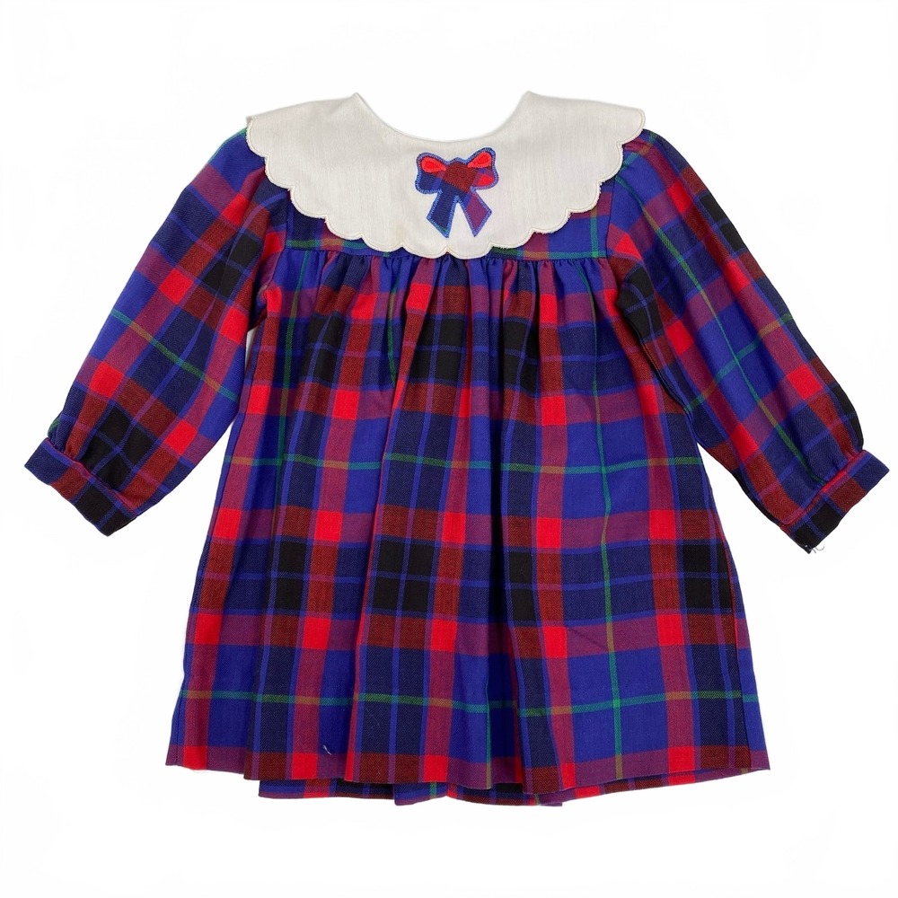 Sylvia Whyte Blue Red Vintage Collared Plaid Dress | Kids 2T